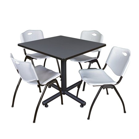 Kobe Kobe Square Table & Chair Set, Wood, Metal, Plastic Top, Grey TKB4242GY47GY